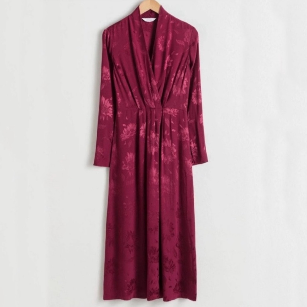 NWT - & Other Stories Floral Jacquard Midi Red Dress - Size 2